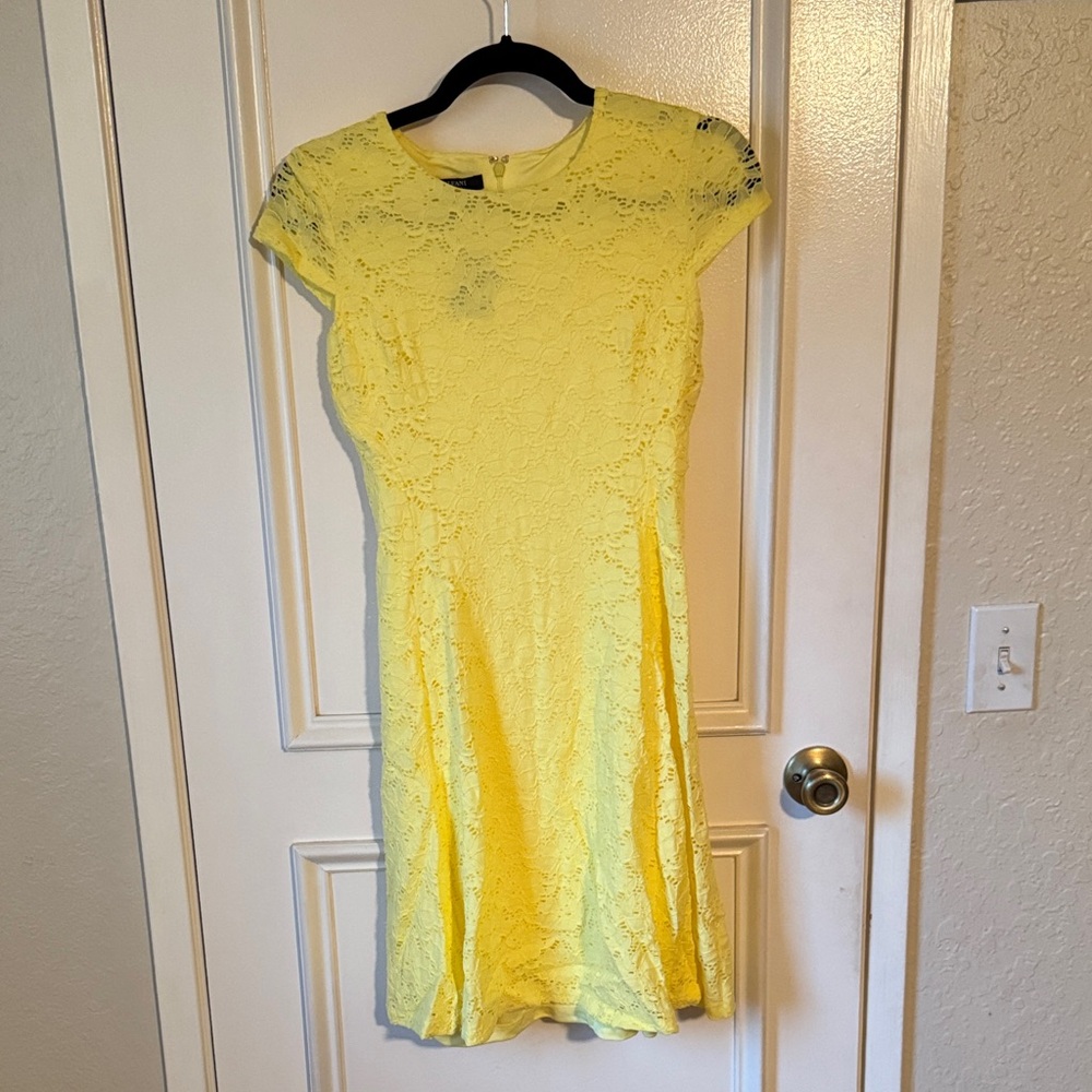 Alfani Petite Yellow Daffodil Lace Midi Dress. - Picture 3 of 6